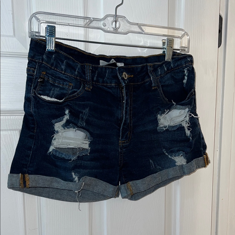 KanCan Dark Blue Ripped Jean Shorts